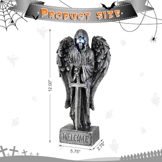 Glitzhome® 12" Halloween Lighted Resin Grim Reaper Table Decor with Timer